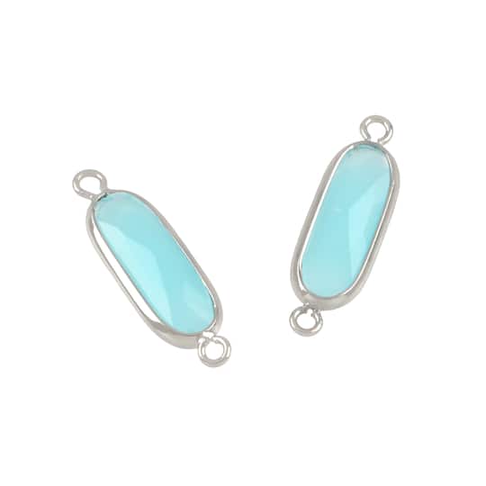 12 Packs: 2 ct. (24 total) Turquoise Glass Oval Connectors, 21mm by Bead Landing&#x2122;